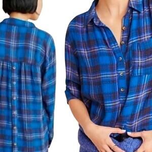 Anthropologie Blue Plaid Button Down Shirt